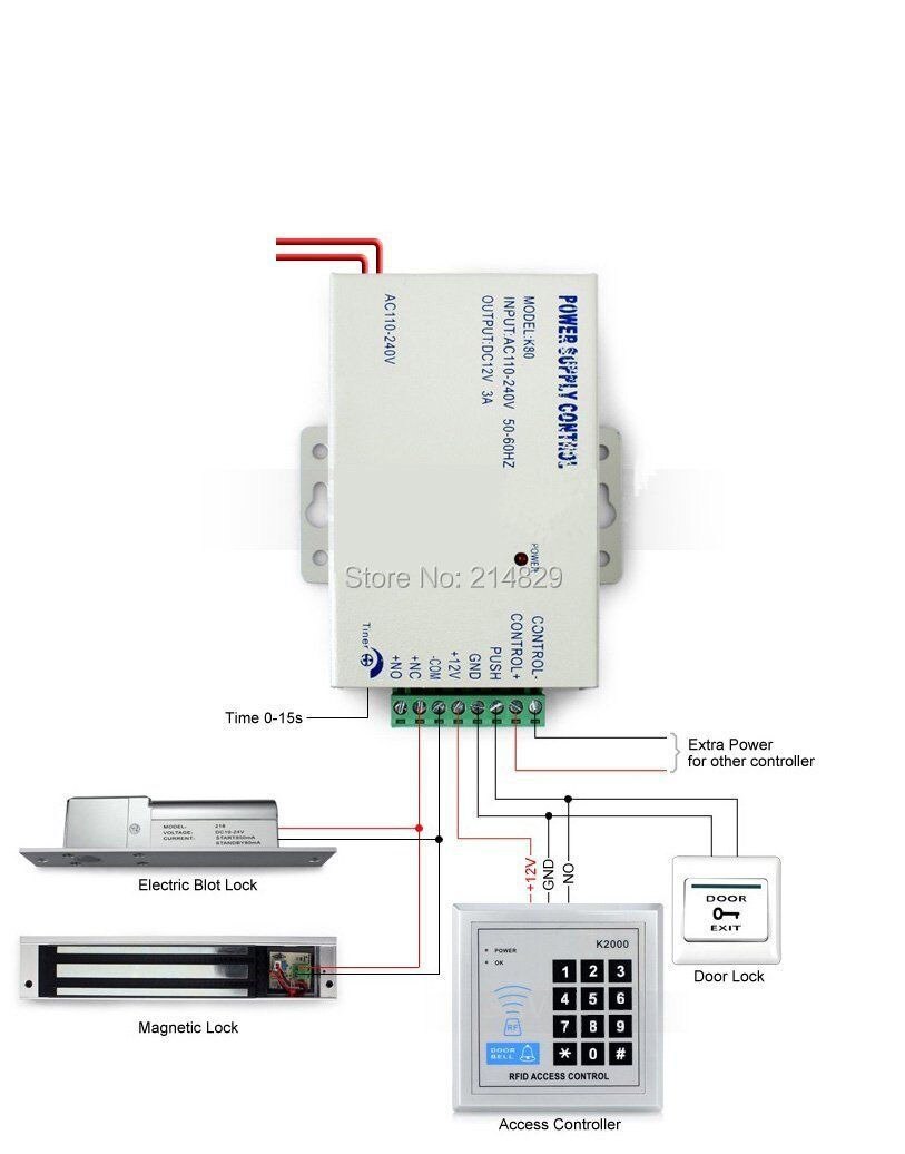 Full RFID Door Access Control System Kit Set of 180kg 350LB Magnetic Lock + Armature Faceplate + Power Supply+ Button+ keypad