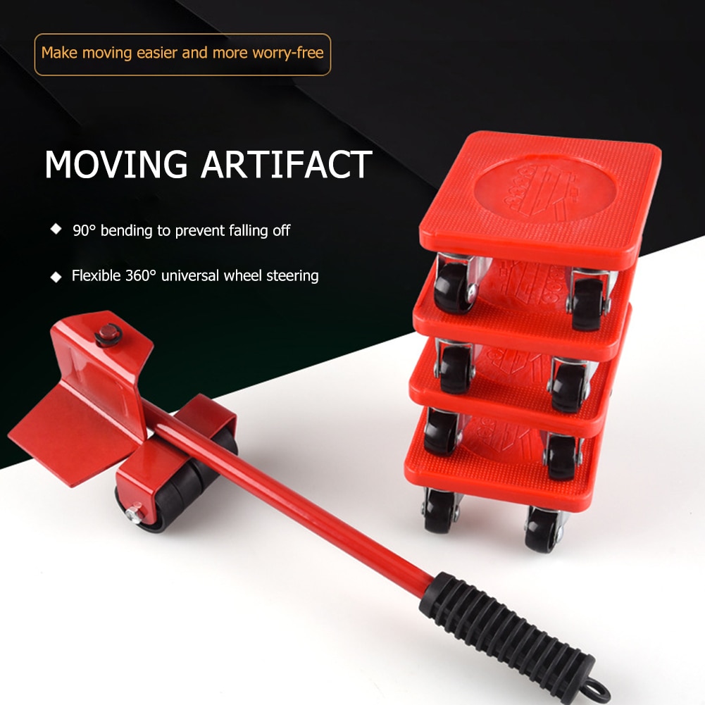 5Pcs Furniture Transport Lifter tool Set Heavy Stuffs Moving Hand Tools Set Wheel Bar Mover Device
