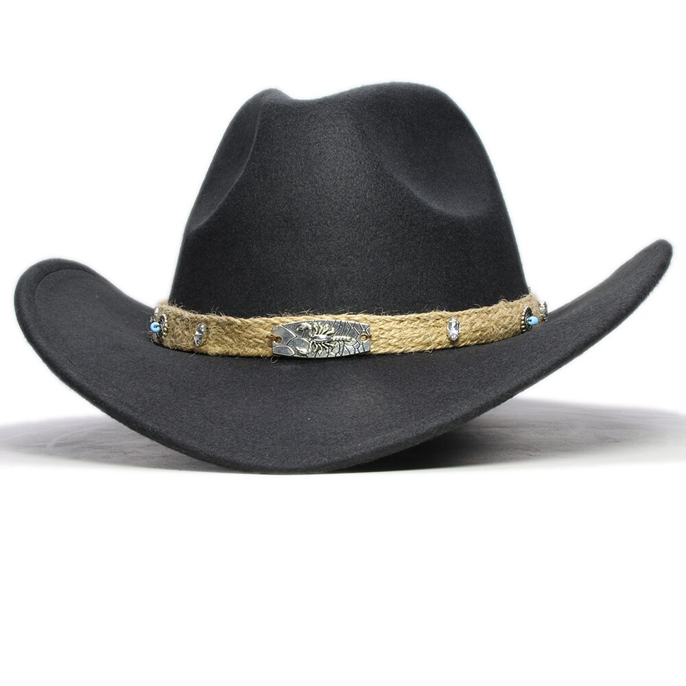 Retro beige skorpion strikket bånd forældre-barn kvinder mænd/kid uld bred skygge cowboy western hat cowgirl bowler kasket  (57cm/54cm)