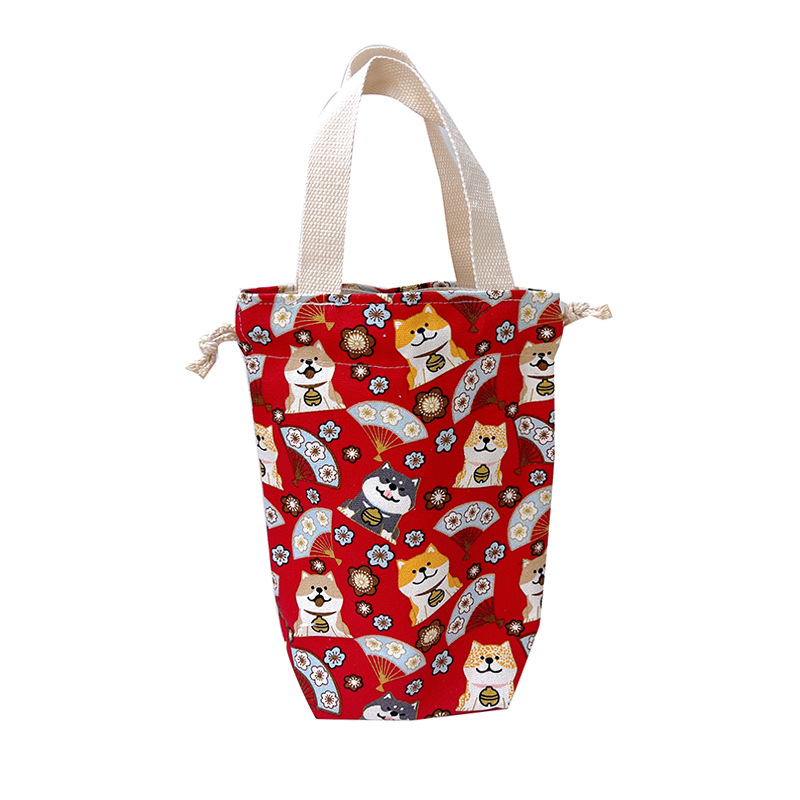 Draagbare Canvas Isolator Hoes Tas Thermoszak Cartoon Foto 'S Sluiting Trekkoord Opbergtas Vacuüm Cup Set