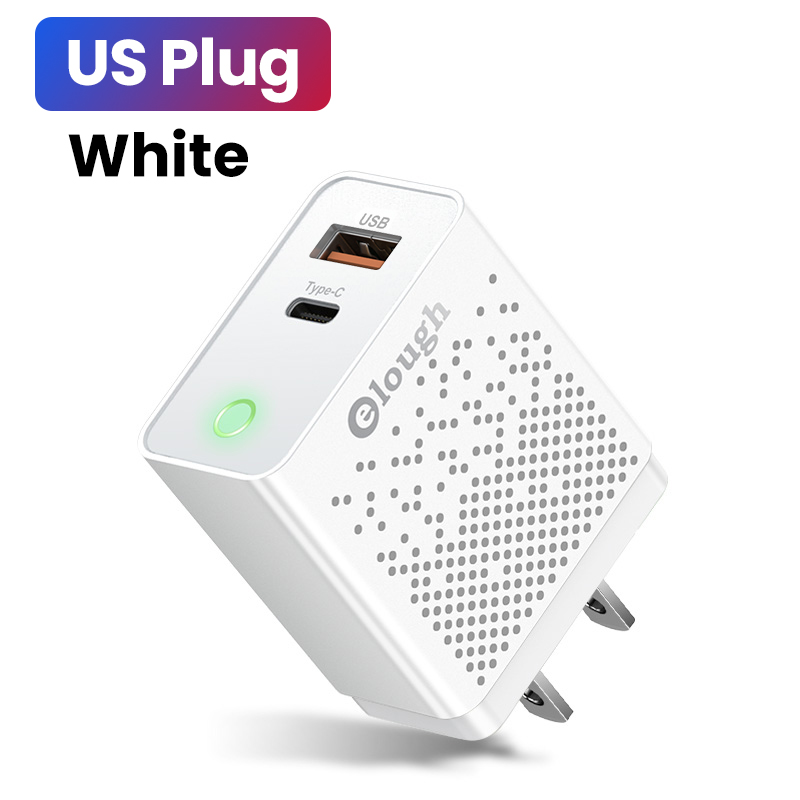 Elough Quick Charger 3.0 USB Charger for iPhone 12 13 Xiaomi redmi poco x3 LED Digital Display Fast Charging Wall Phone Charger: 1USB 1PD US White