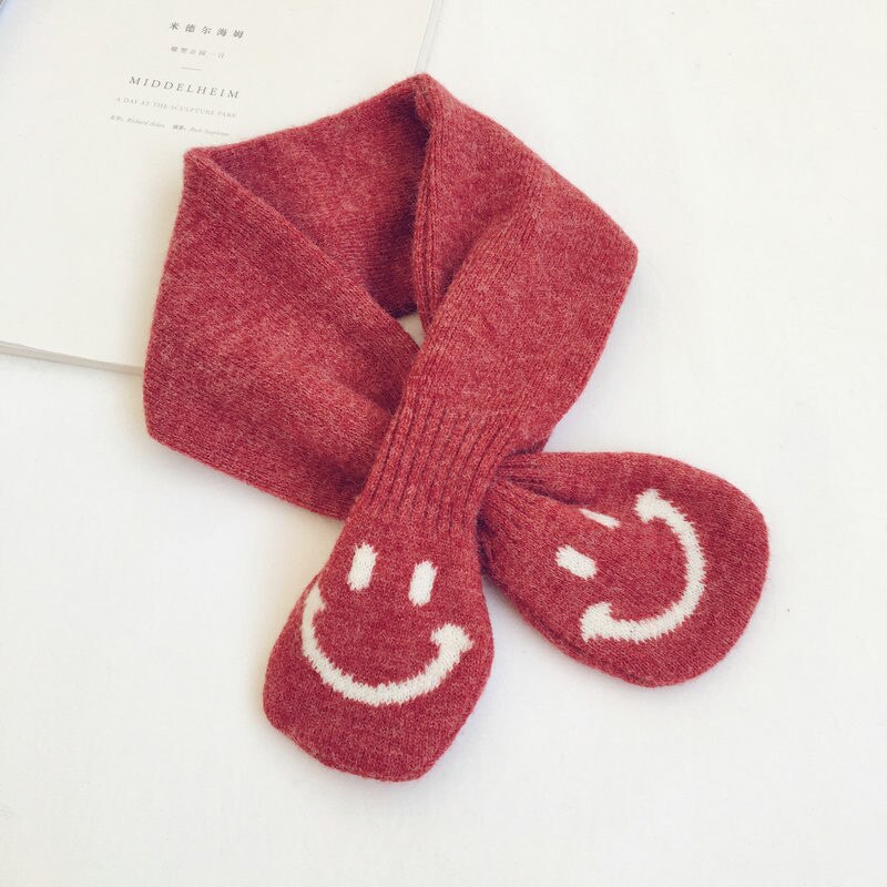 Style coréen hiver bébé filles garçons mignon dessin animé tricoté écharpe enfants doux tout-match croix foulard: Wine Red