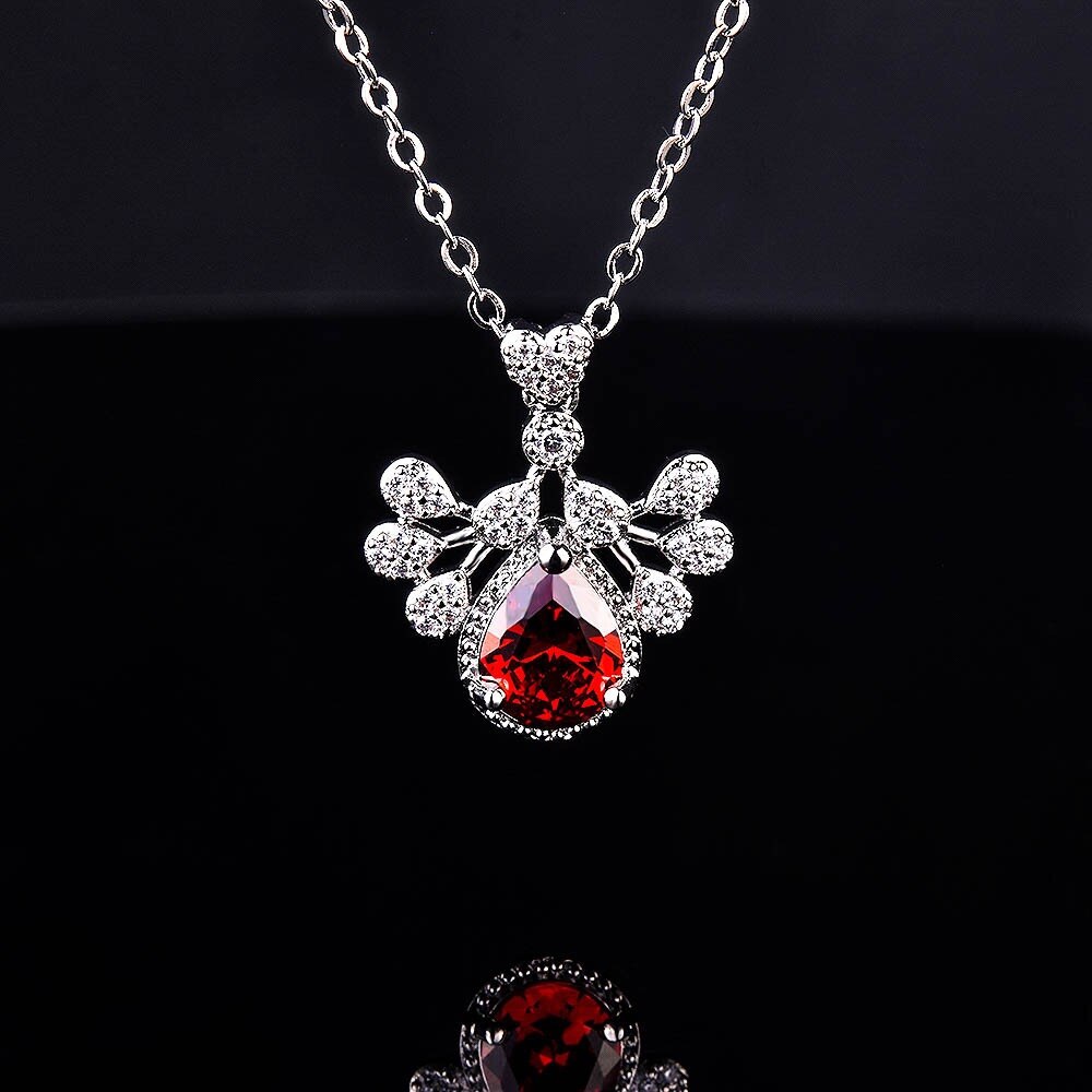 Mode Pauw Hanger Ketting Creatieve Inlay Water Rode Zirkoon Luxe Sieraden Voor Vrouwen Wedding Party Anniversary