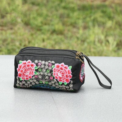 Heißer nationalen stickerei Mini frauen einkaufen handtaschen! neue multi floral drucke dame drei-zipper tasche Alle-spiel leinwand Tag Kupplungen