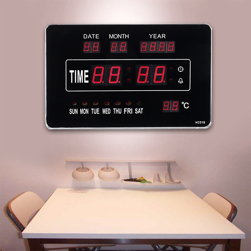 Digital Perpetual Calendar Wall Clock With Real-time Date Temperature Display Automatic Adjustment For Home Living Room Decorati