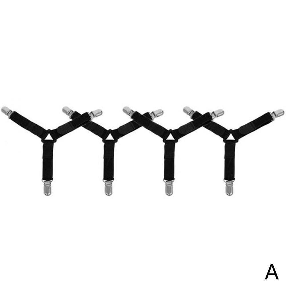 4 stk holder stropp tøy stropp slip-på laken feste klips stropp holder klips møbel klips madrass bånd elasti  b0 c 4: Svart