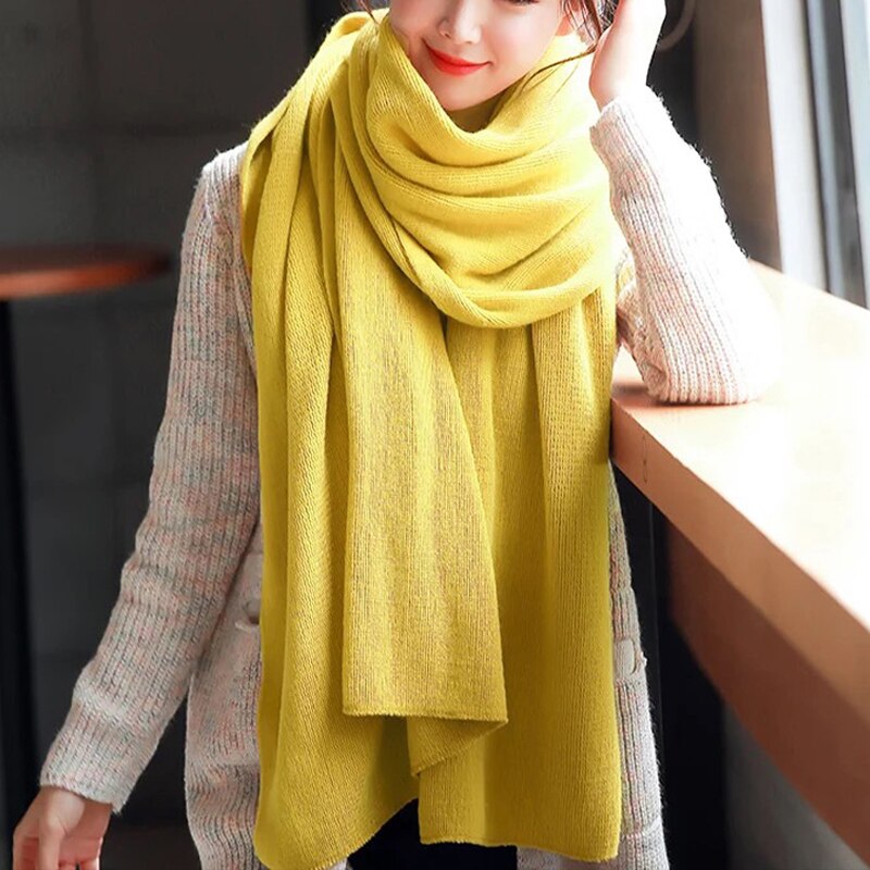 Estilo Simple Otoño Invierno mujer Lana escocesa bufanda mujer Cachemira bufandas chales largos abrigo manta dropshopping: Amarillo