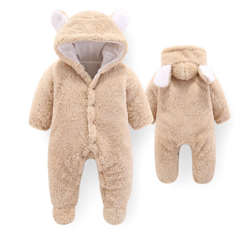 Vinter babyoverall nyfödd pojkekläder 0-3 månader bebis hoodie fleece footies plysch jumpsuit vinteroverall för barn