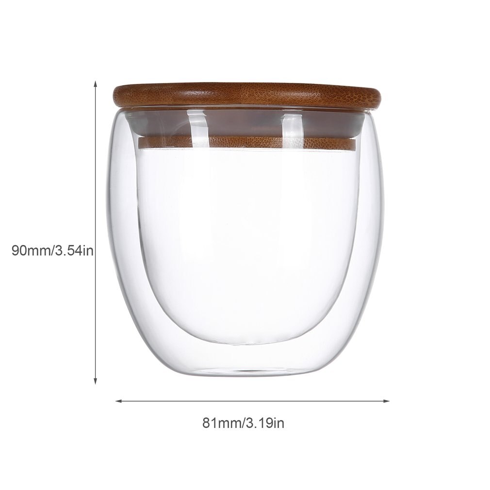 250Ml/350Ml/450Ml Double Layer Muur Glass Tea Cups + Bamboe Deksel Set Anti-Broeien Glas Koffie Thee Melk Isolatie Mokken