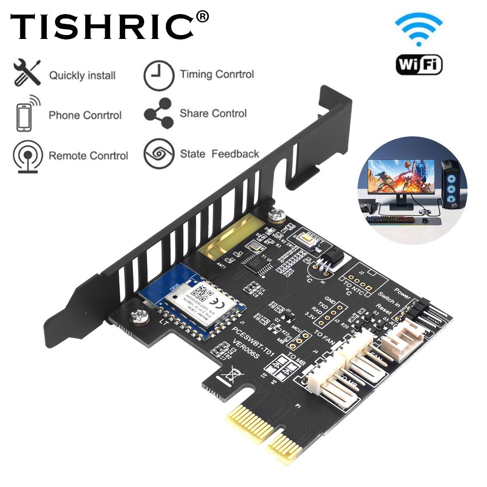 TISHRIC Tuya Wifi PC Przycisk zasilania Przełącznik resetowania 1X Karta PCIE do komputera stacjonarnego APP Zdalne sterowanie Obsługa Alexa Google Home