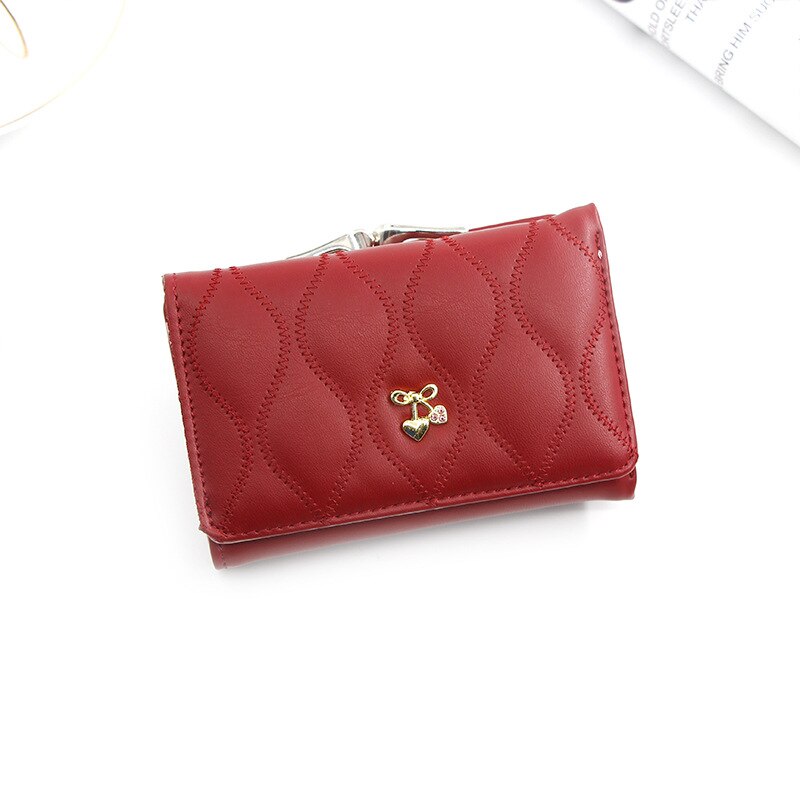 Mini Lederen Portemonnee Vrouwen Dame Korte Coin Pouch vrouwen Purse Leuke Cherry Kleine Verandering Portemonnees Coin Bag 3 fold Portemonnee