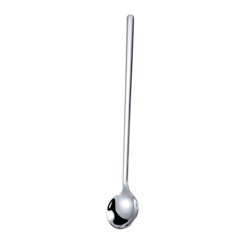 1Pc Stainless Steel Spoon Dinnerware Long Handle Spoon Tea spoon Dessert Coffee Ice Cream Spoons Kitchen Accessories Bar Tools: Silver