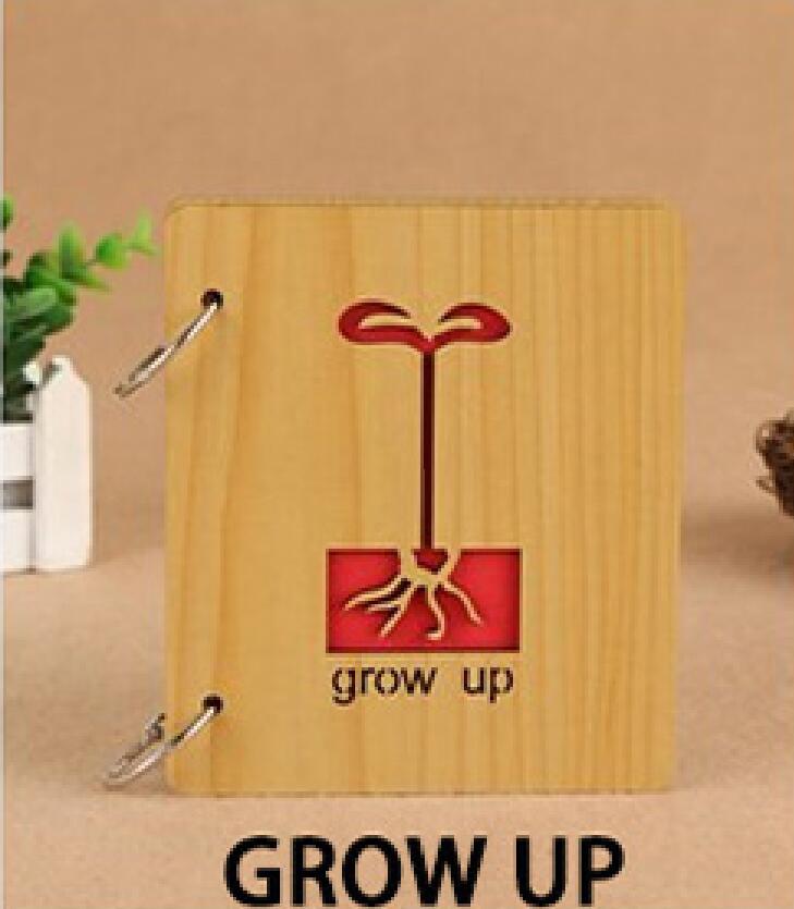 5 Inch DIY Red Wood Hollow Interleaf Photo Album Children Loose-Leaf Scrapbook Walnut Color Mini Memory Book Picture Storag: GROW UP-1