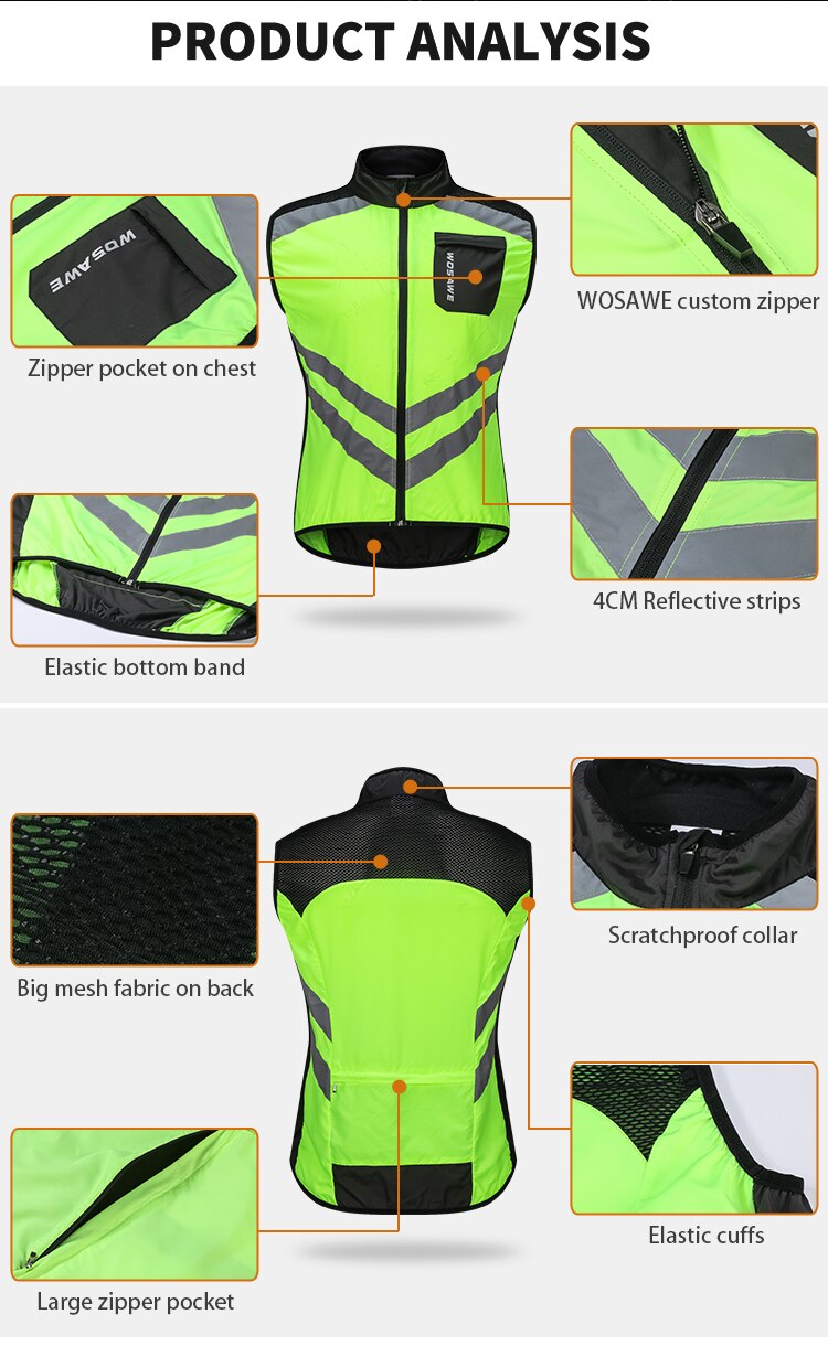 WOSAWE Reflective Vest Motorcycle Sports Team Uniform Motorbike Off-road Riding Clothing Warning High Visibility Safety Vest