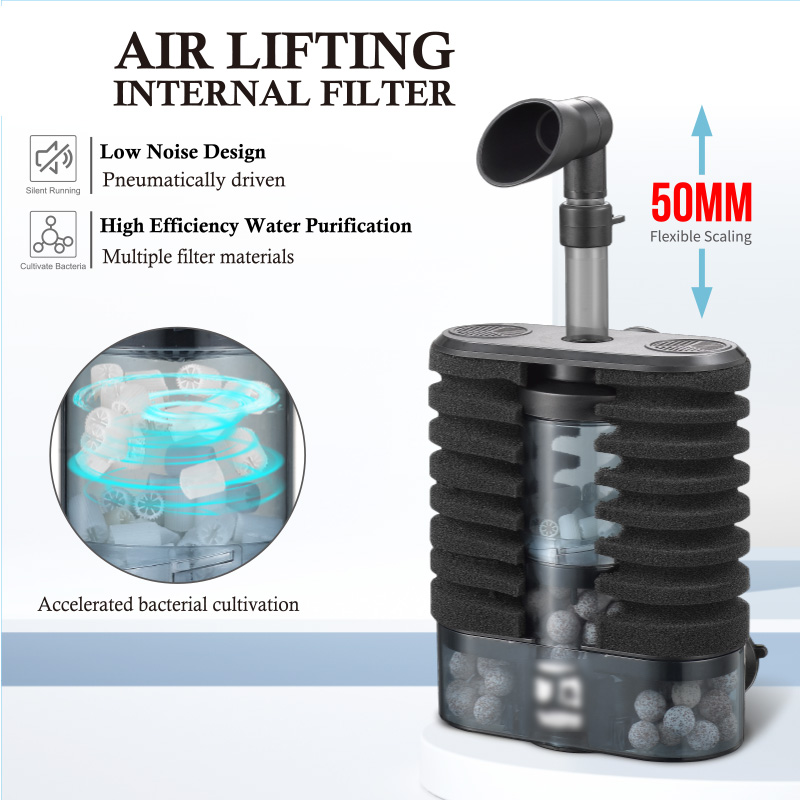 Filtro interno de levantamento de ar para aquário, filtro interno para tanques de peixes pequenos e médios, filtragem de impurezas, fornece conteúdo de oxigênio