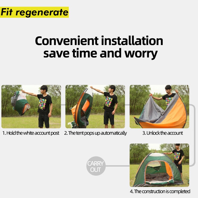 1-4 Persons Family Camping Tent Automatic Rapid Waterproof Pop Up Open UV Protection For Hiking Beach Travel Outdoors