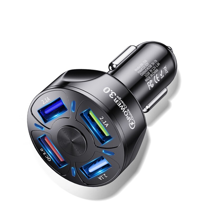 4 Usb Autolader Universele Snelle 7A QC3.0 Pd Charger Een-op-Veel Auto Sigarettenaansteker Adapter Mobiele telefoon Oplader Voor IPhone12: Black