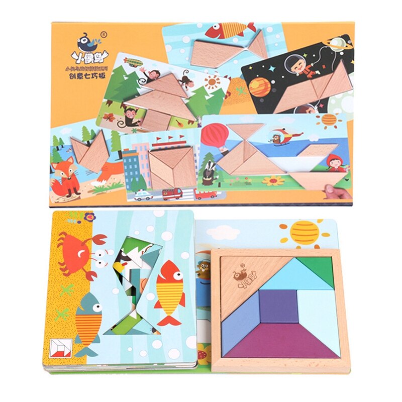 Xiaohouniao Kinderen Houten Puzzel Vroege Onderwijs Game Speelgoed Puzzel Intelligentie Variant Module Puzzel Speelgoed Creatieve Tangram Jongen: Cold Color