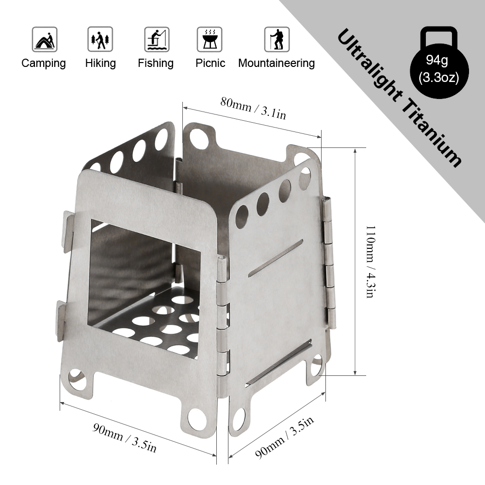 Lixada Portable Titanium Lightweight Folding Wood Stove Pocket Stove Outdoor Cooking Backpacking Camping Stove set accessories