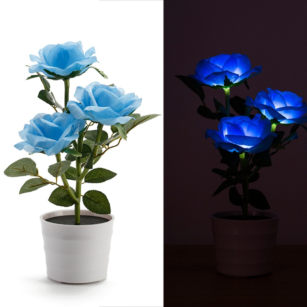 Solar- angetrieben Rasen Garten Balkon Hause Schlafzimmer LED Rose Dekorative Tisch Lampe Künstliche Anlage Nacht Blume Topf: Blau
