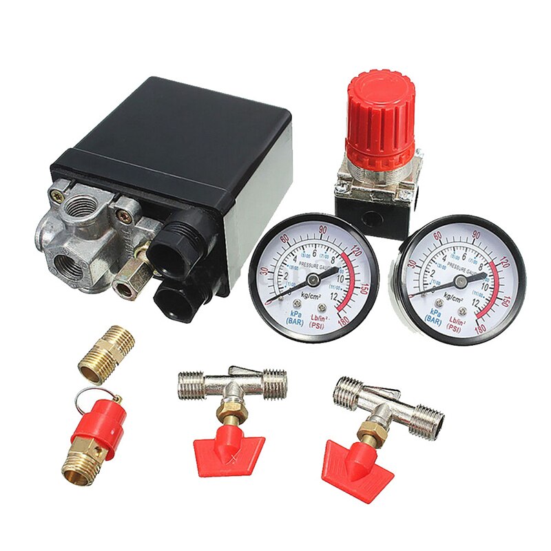 Air Compressor Pressure Valve Switch Manifold Relief Regulator Gauges 120PSI 1Pc