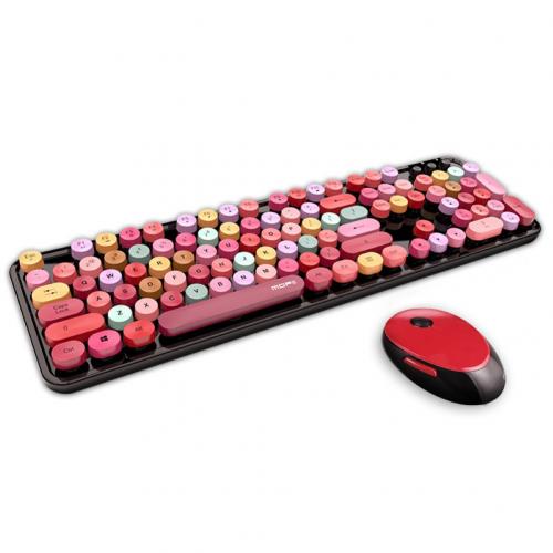 Teclado y ratón inalámbricos universales, 2,4G, conjunto de teclado mecánico portátil para el hogar y la Oficina: Rojo