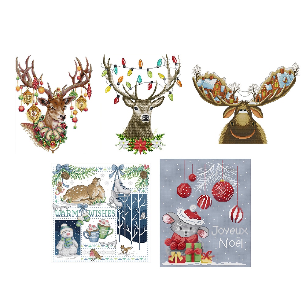 Christmas Series Printed Cross Stitch Kits 14CT 2 strands DIY Cotton Thread Stitch Kits Embroidery Needleworks Sets
