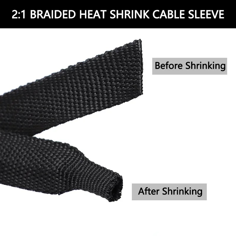 1~10m Braided Cable Sleeve PET Heat Shrink Tube Insulation Flam Retardant Shrinkable Wire Wrap Sheath Protection Cable Organizer