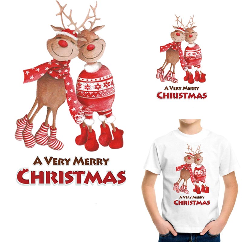 Mooie Kerst Herten Patches Voor Kleding Diy Wasbare Ijzer Op Warmteoverdracht Kleren Sticker Merry Christmas Decoratie