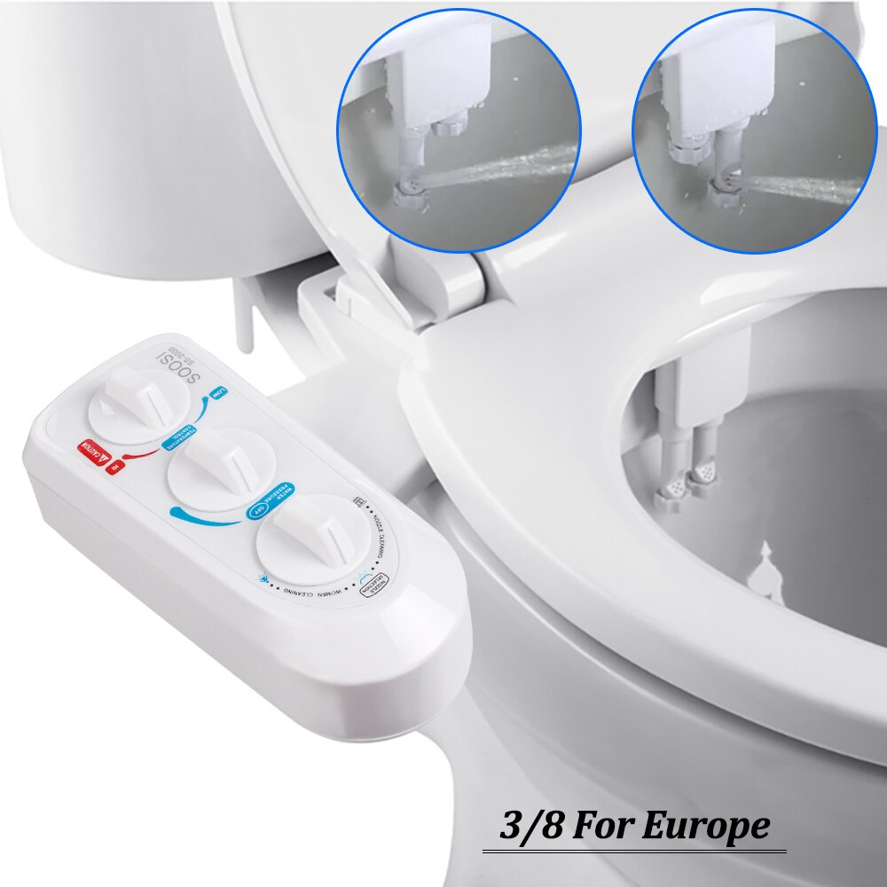Non-Electric Bidet Toilet Seat Attachment with Dual Self Cleaning Nozzle Muslim Washing Mechanical Bidet Sprayer in Stock