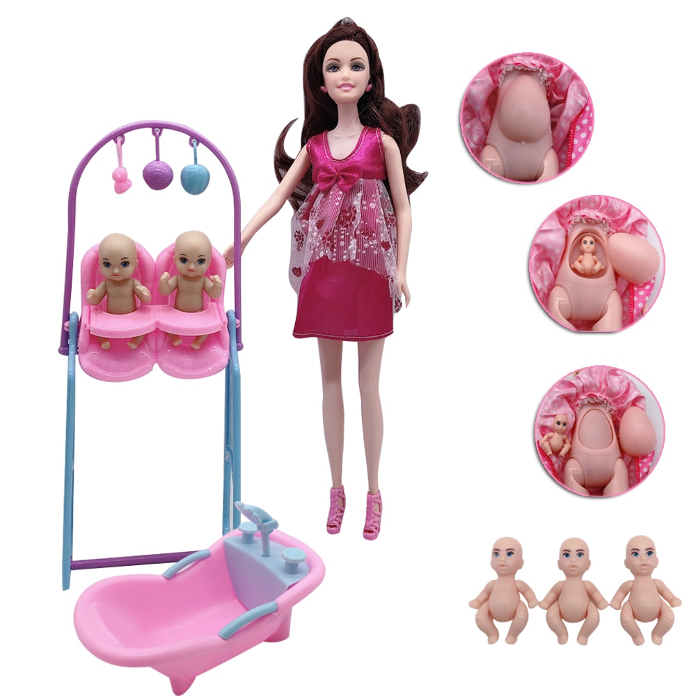 11.5 "/ 5" 2020 mais recente moda grávida barbies boneca mãe-criança combinação banheira + dupla cadeira de jantar crianças brinquedo plástico