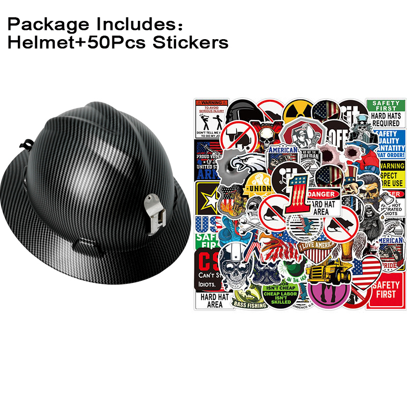 CE Full Brim Safety Helmet Hard Hat Stickers Carbon Fiber Construction Work Cap Lightweight HDPE Railway Protective Hard Hat: Yellow