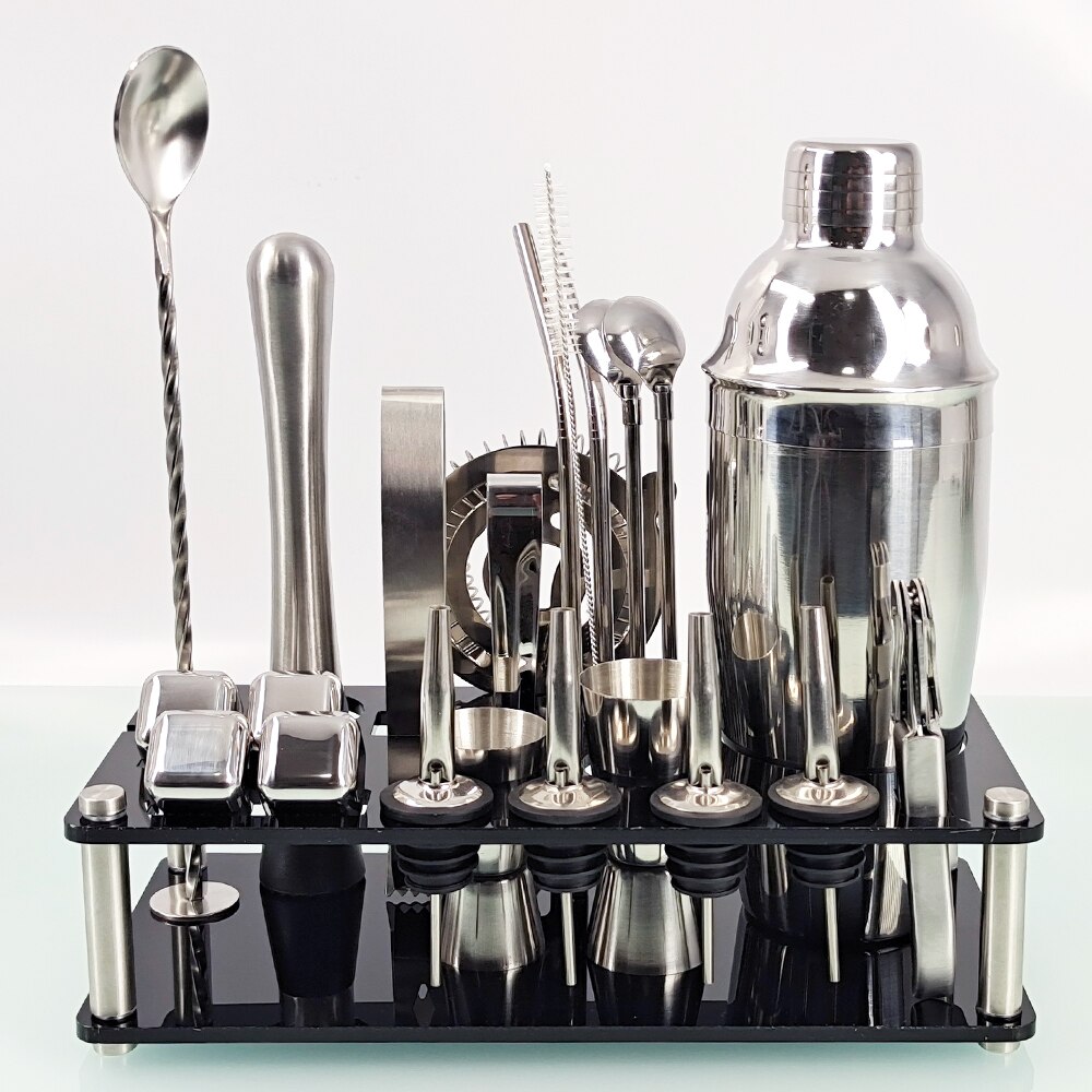 Barman Kit 23 Stuk Cocktail Shaker Set Van Roestvrij Staal Ijs Graan Acryl Stand Voor Gemengde Drankjes Martini Bar gereedschap: 750ML