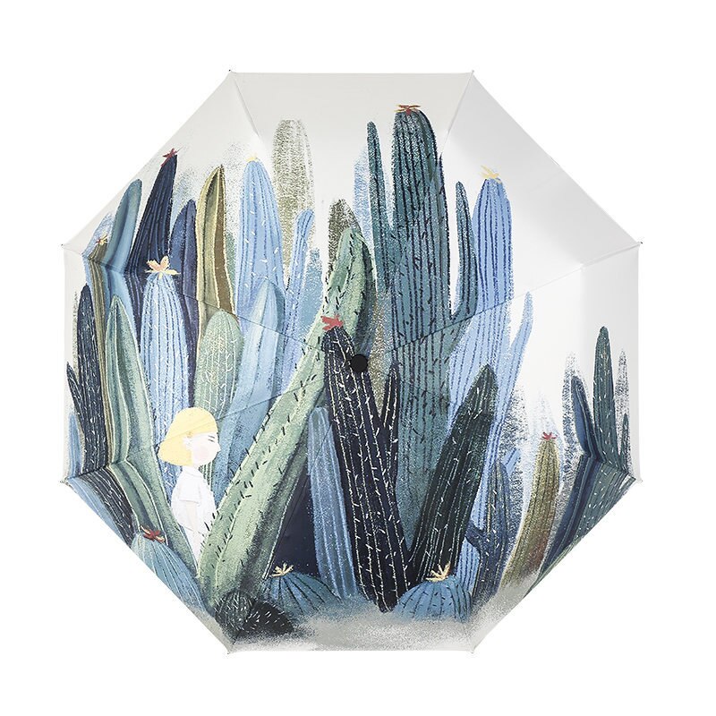 Hand drawn creativity Cactus Umbrella Women AutomaticFolding Anti-UV Rainproof Umbrella Parasol Rain Sun Light Umbrellas