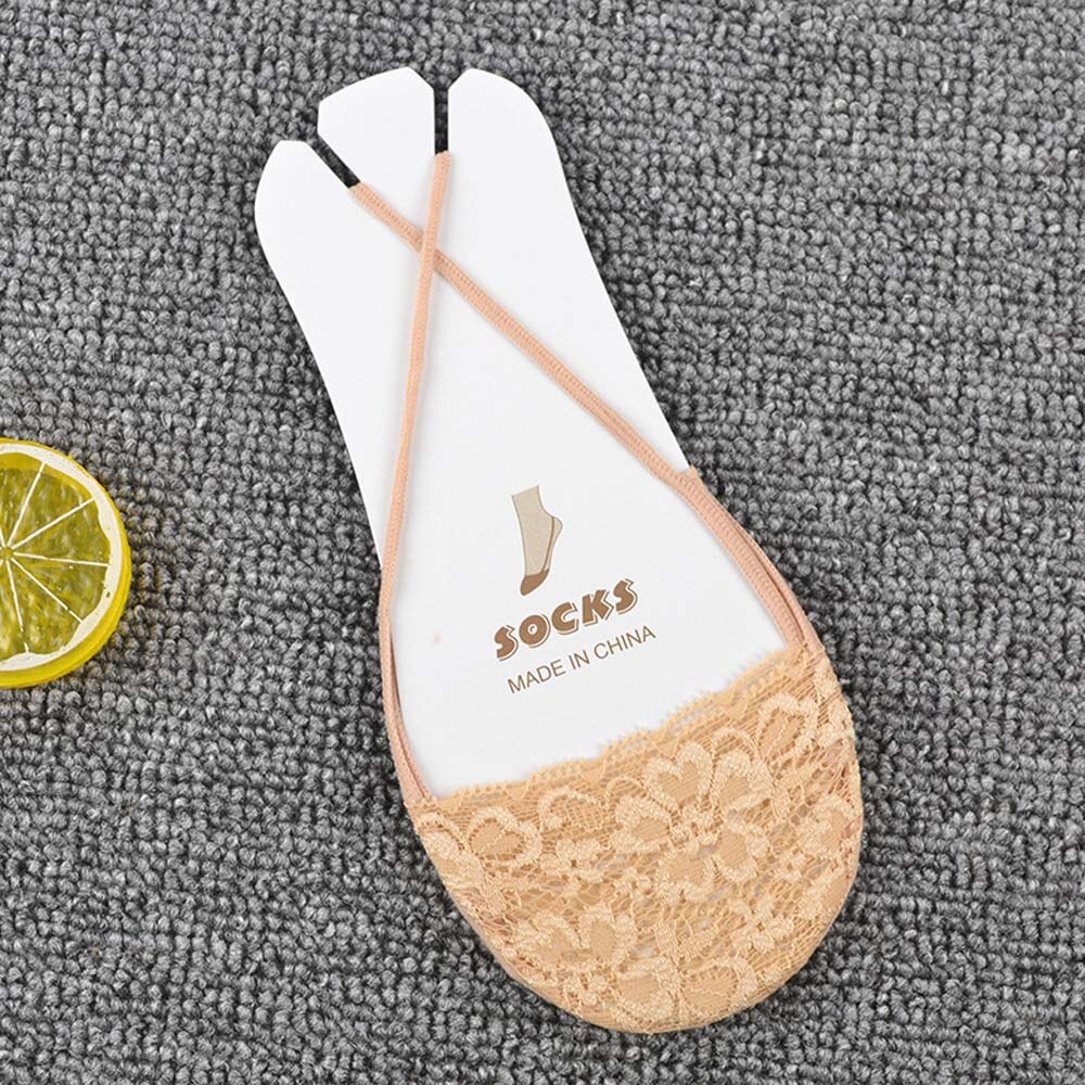 Summer Shallow Mouth Section Forefoot Invisible Boat Sock Lace Sling Socks Invisible Half High Heels Low Cotton Soft Hosiery: apricot