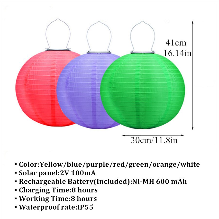 Lantern Solar Light LED Hanging Ball Nylon Lantern Fairy Lights For Garden Decoration Wedding Solar Light With Battery 12inch