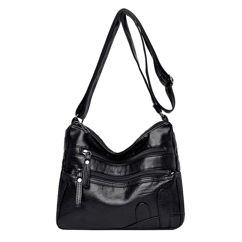 Solid Crossbody Bag Casual Women PU Shopping Street Shoulder Bags Large Capacity Multi-zipper Mother Top-handle Handbags: Black F