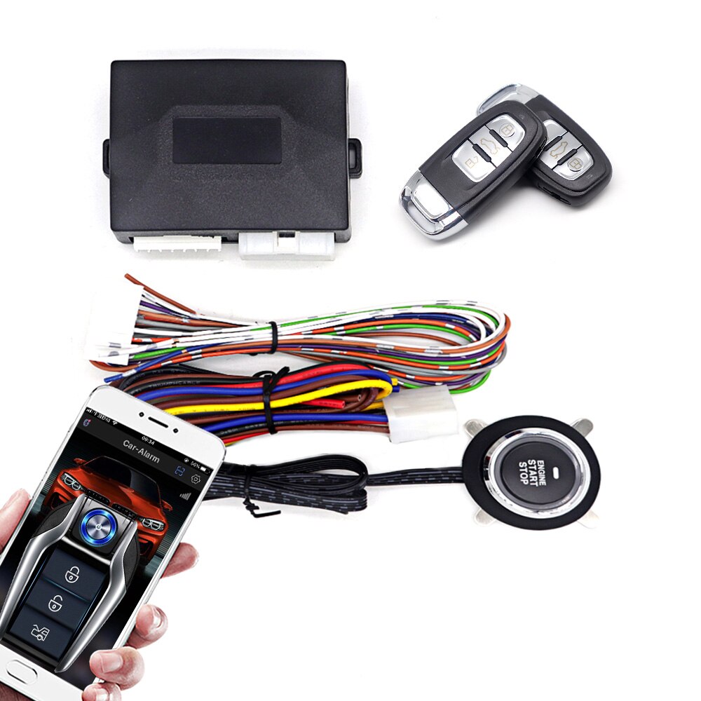 Car Alarm System Engine Ignition Start Stop Button Push Start System Remote Start Phone APP Control Car Kit Central Locking Car: UTE-808(LXD)