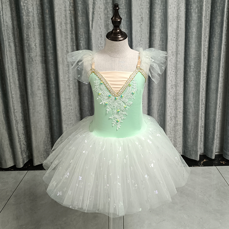 Disfraz de hada bailarina para de graduación, vestido azul con lentejuelas y flores para niñas, Ropa de baile, leotardo de Ballet gimnástico, tutú, novedad de 2023: XXS / Verde jade