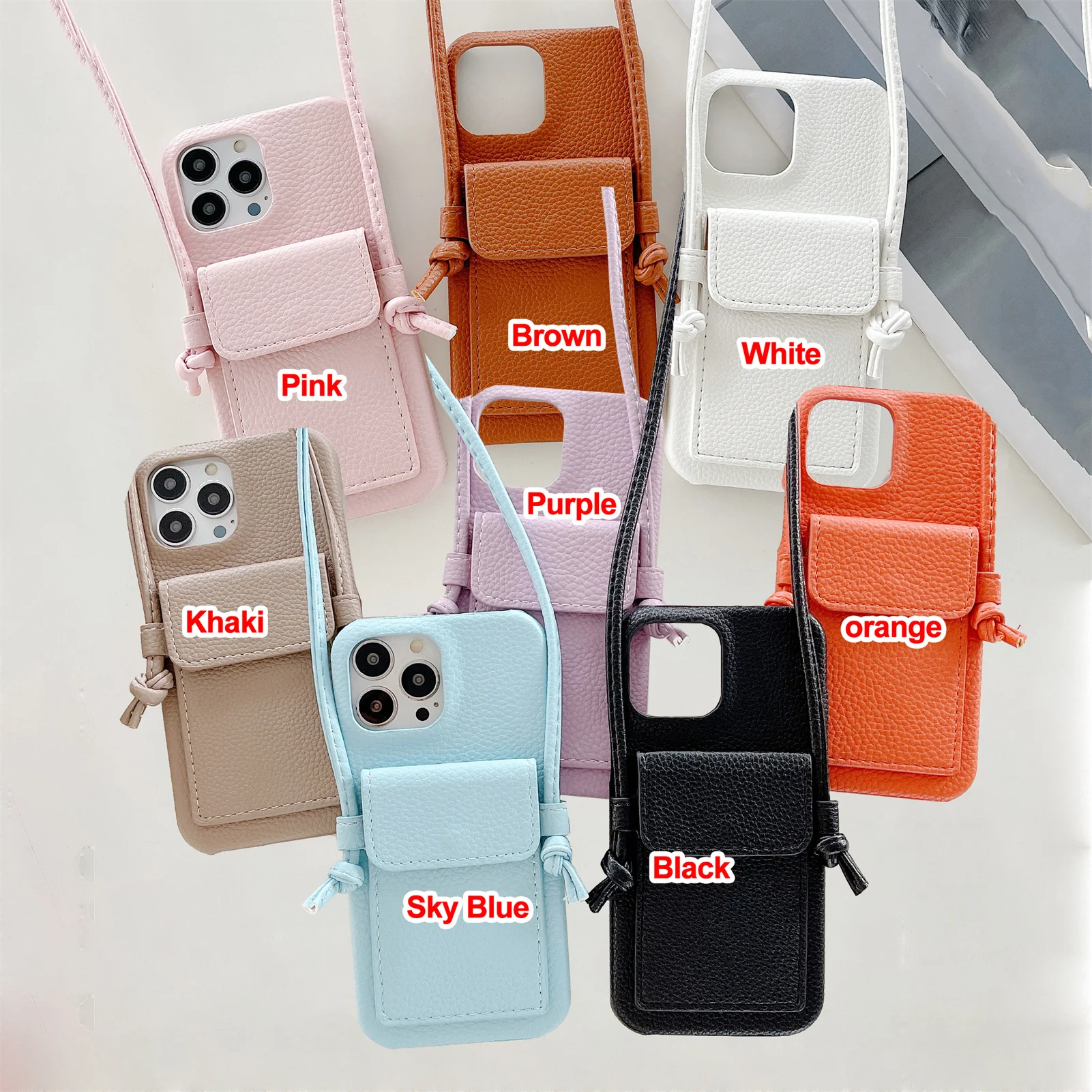 Coque de téléphone avec lanière à bandoulière, étui portefeuille en cuir avec sangle porte-cartes pour iPhone 16 15 14 13 12 11 Pro Max Mini XR XS Max 7 8 Plus