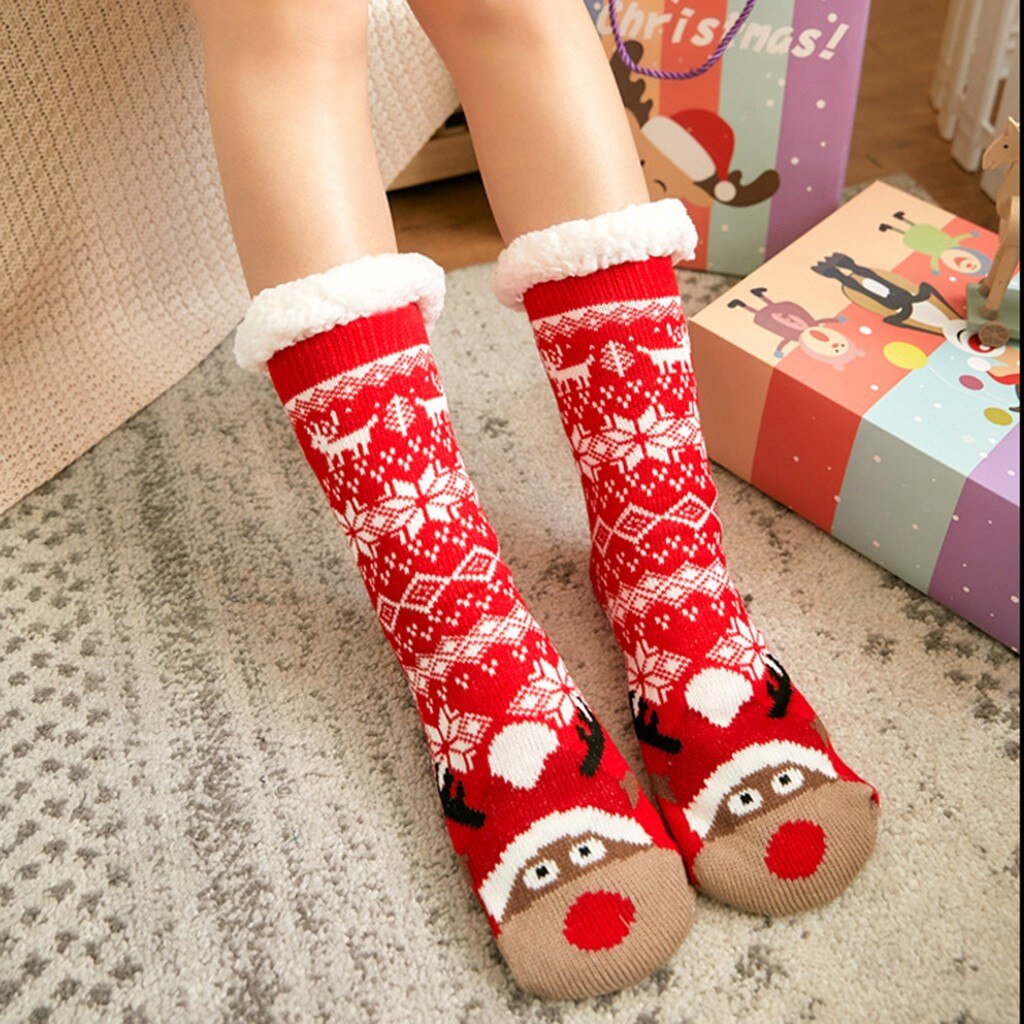 Kerst Sokken Vrouwen Katoenen Sokken Print Dikkere Plus Fluwelen Anti-Slip Vloer Sokken Winter Warm Tapijt Sokken Dames Grappig sokken: W