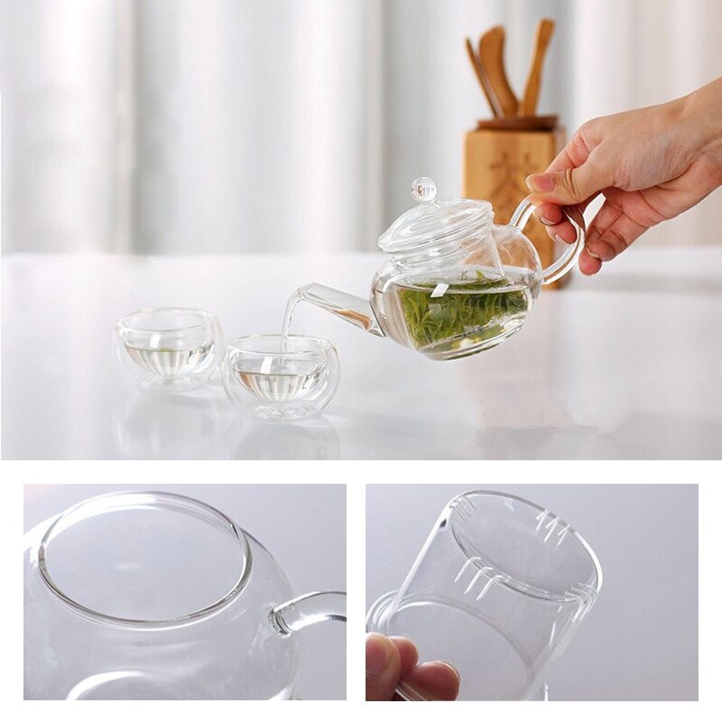 Genomskinlig tekanna värmebeständig glaskanna med kinesisk infusions kaffeblomma te blad örtkruka 250ml hållbar vattenkokare