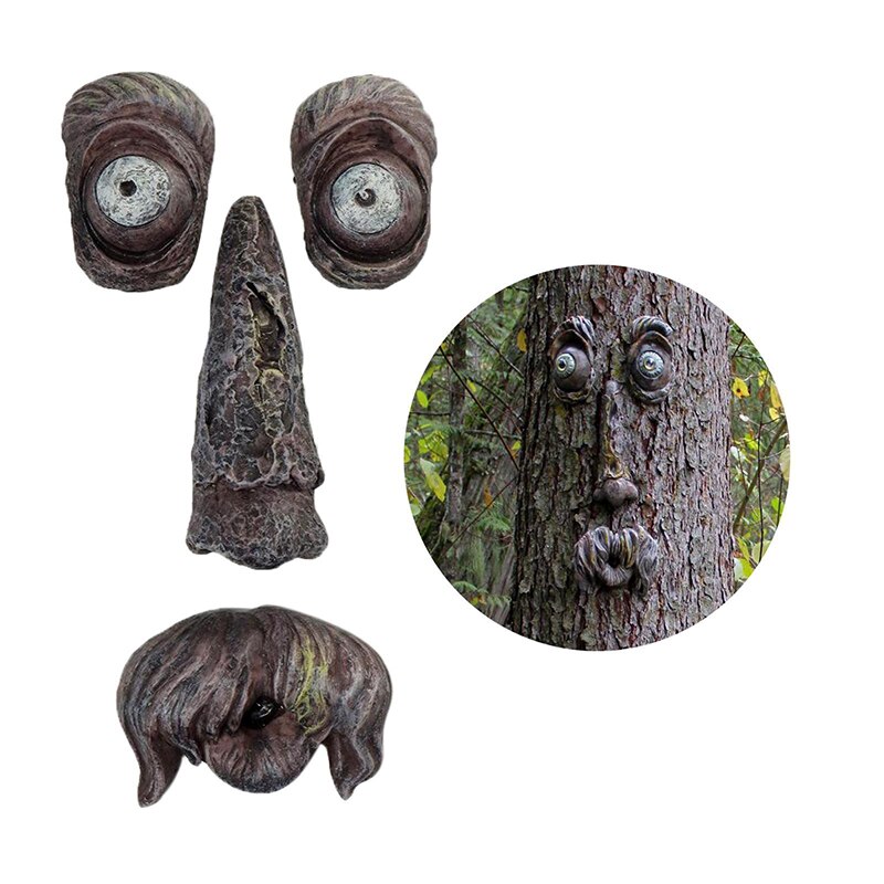 Diy Grappig Bark Houten Ornamenten Oude Mannen Ogen Neus Mond Diy Decoratie Op Boom Voor Foto Props Thuis Tuin Yard levert: C