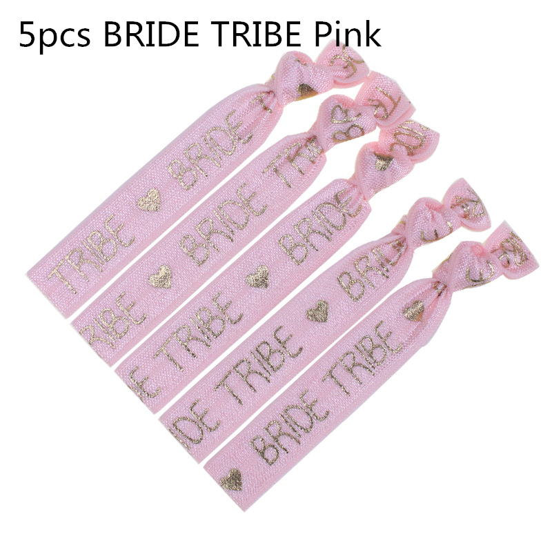 Bruiloft Decoratie Team Bruid Om Zachte Slippers Hand Band Bagagelabel Leer voor Bruids Douche Hen Night Bachelorette Party, Q: 5pcs Pink TRIBE