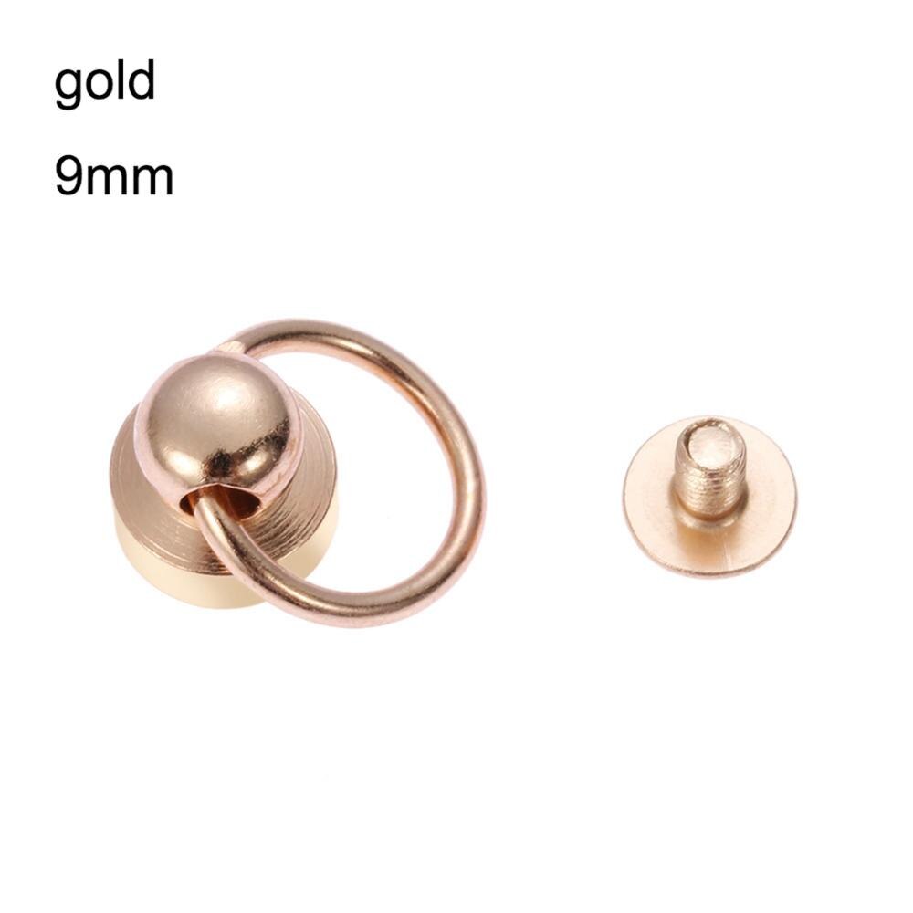 10 piezas de remache giratorio, botón de Metal, cabeza de anillo redondo, tornillo trasero, artesanía de cuero, remache de clavos de latón: 9mm gold
