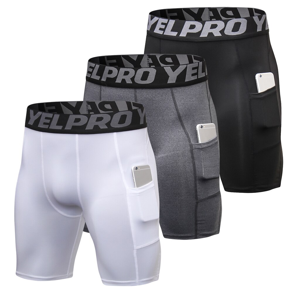 3 pakke løpeshorts for menn hurtigtørkende trening fitness kompresjon gymshorts aktive treningsundertøy sportstights med lomme: S / Svart grå hvit