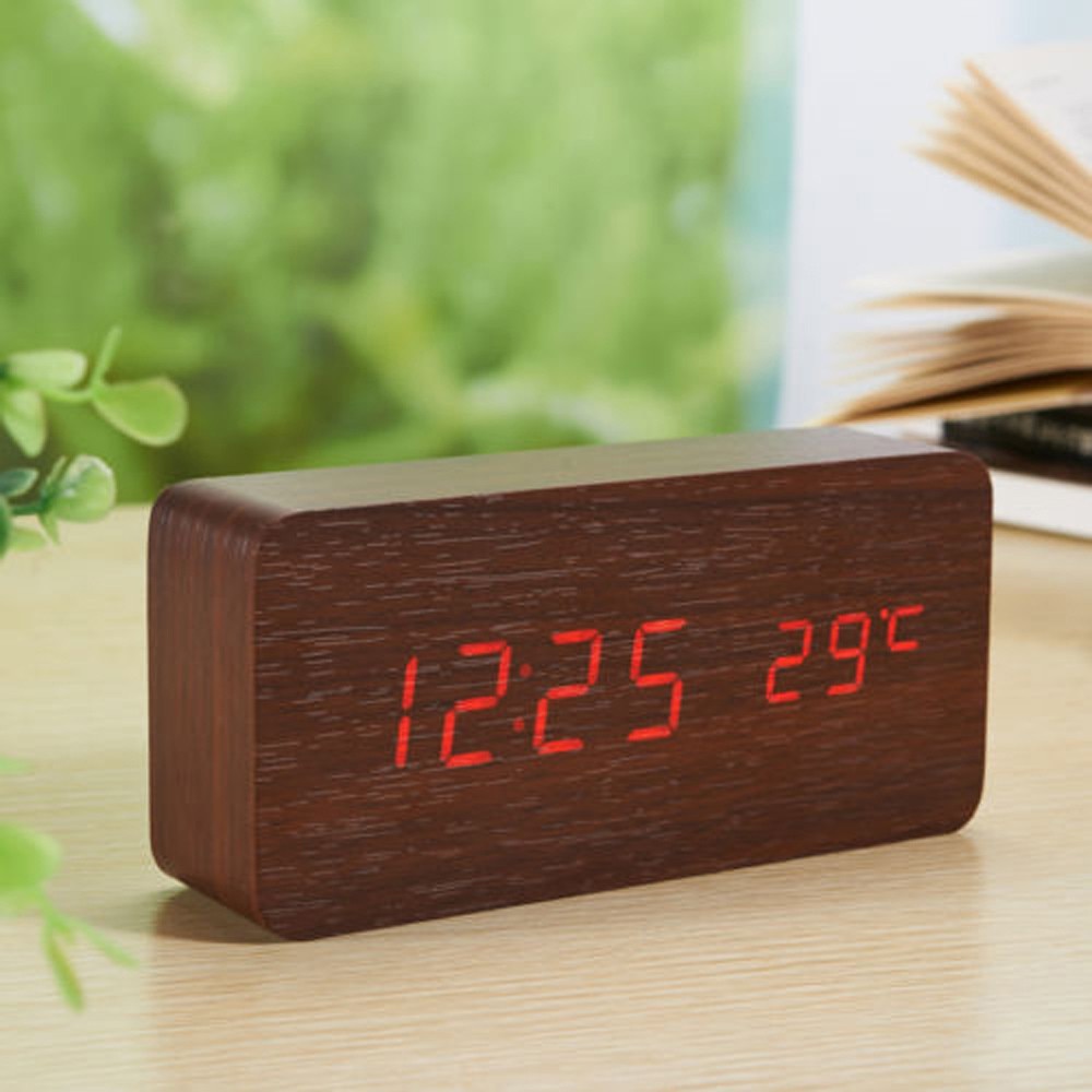 Voice Control Kalender Thermometer Houten Led Digitale Wekker Usb/aaa Digitale Tijd Temperatuur Display Home Decoratie Klok