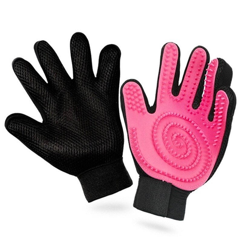 Guante de cepillo para mascotas, guante de belleza para masaje de perros y gatos, cepillo para baño de perro, artefacto para el pelo, accesorios para mascotas, guante para cepillar mascotas, aseo para perros y gatos,: pinkright