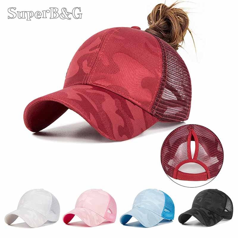 SuperB&G Women's Ponytail Baseball Cap Summer Mesh Baseball Cap Ladies Snapback Hat Female Brand Baseball Hat bone
