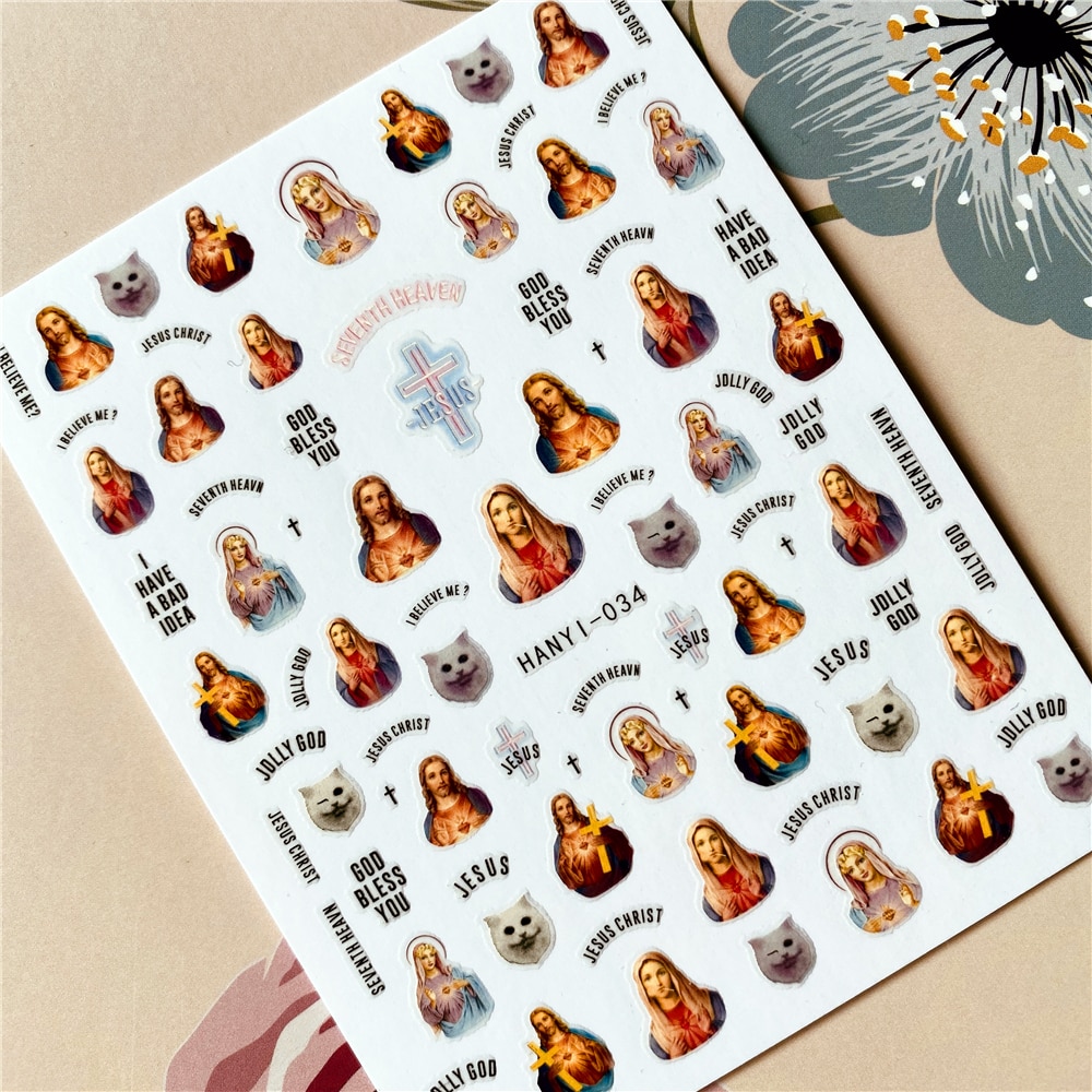 Jésus Christ vierge marie série croix 3D retour colle ongle décalcomanie ongle autocollant décoration ongle art ongle outil ongle ornement